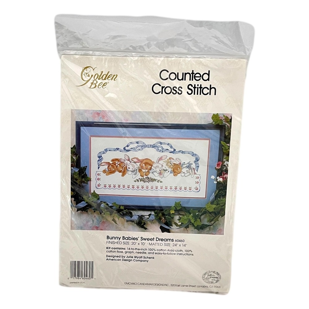 Vintage Golden Bee‎ Counted Cross-Stich Bunny Babies Sweet Dreams Vintage New